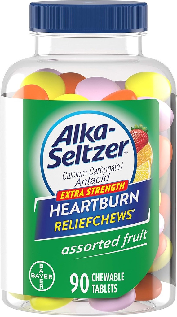 Alka- Seltzer Ekstra Kekuatan Heartburn ReliefChews - Relief of Heartburn, Acid Indibubles dan Sour Stomach - Digiring Lemon, Orange Strawberry Flavors - 90 Count