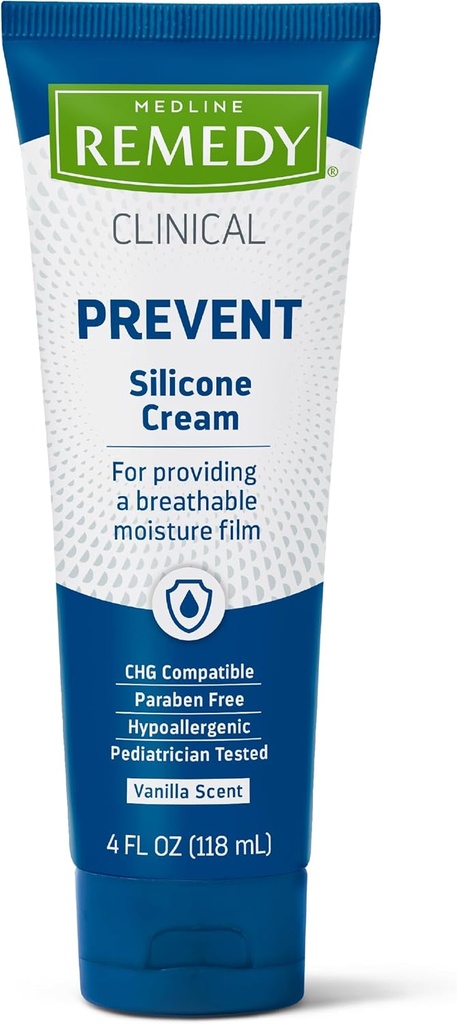 Medline Remedy Clinical Silicone Cream (4 oz tube), 12 Count, Vanilla Scent, Breatable Film, Soothing, Moissturizing, Nustishing, Hydrating Skin Care, For Cracked, Chapped, Sensitive Skin