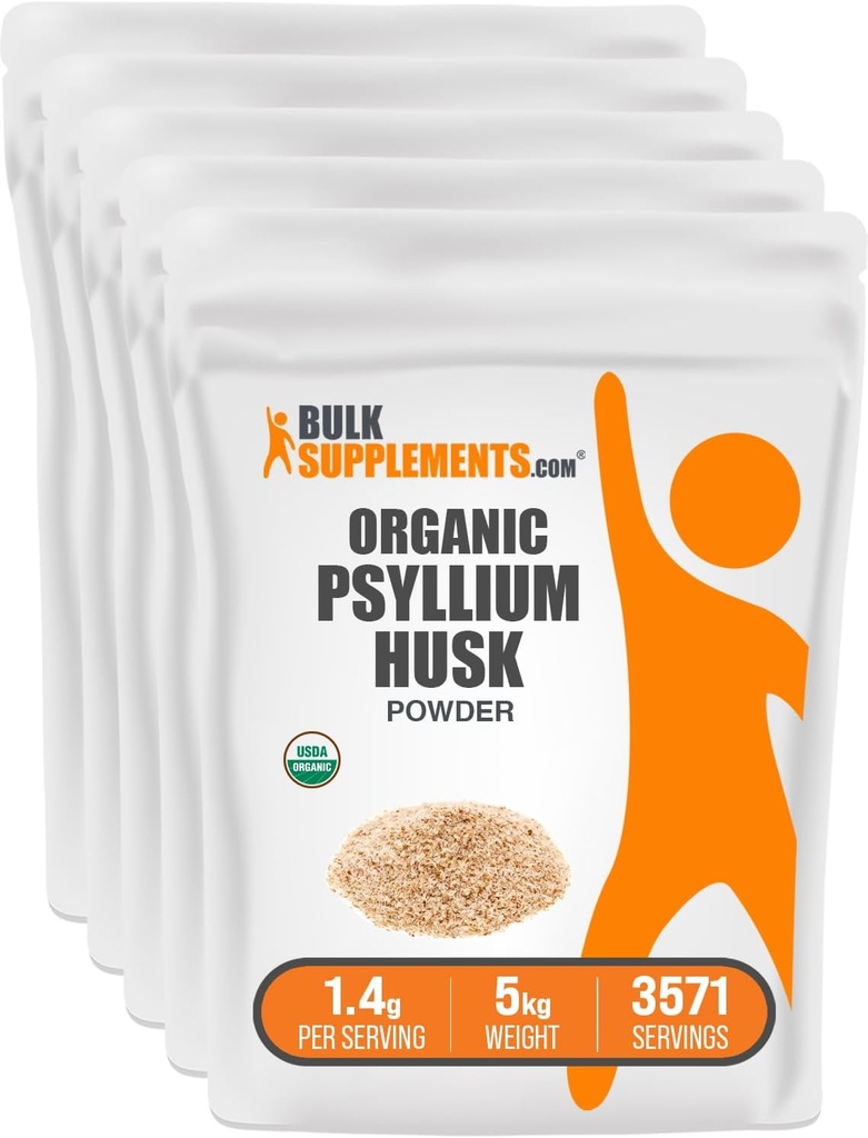 BulkSuplements.com Organic Psyllium Husk Powder - Psyllium Husk Powder for Baking, Fiber Suplemen - Gluten Bebas, 1.4g per Serving, 1kg (2.2 lbs) (Paket 5)