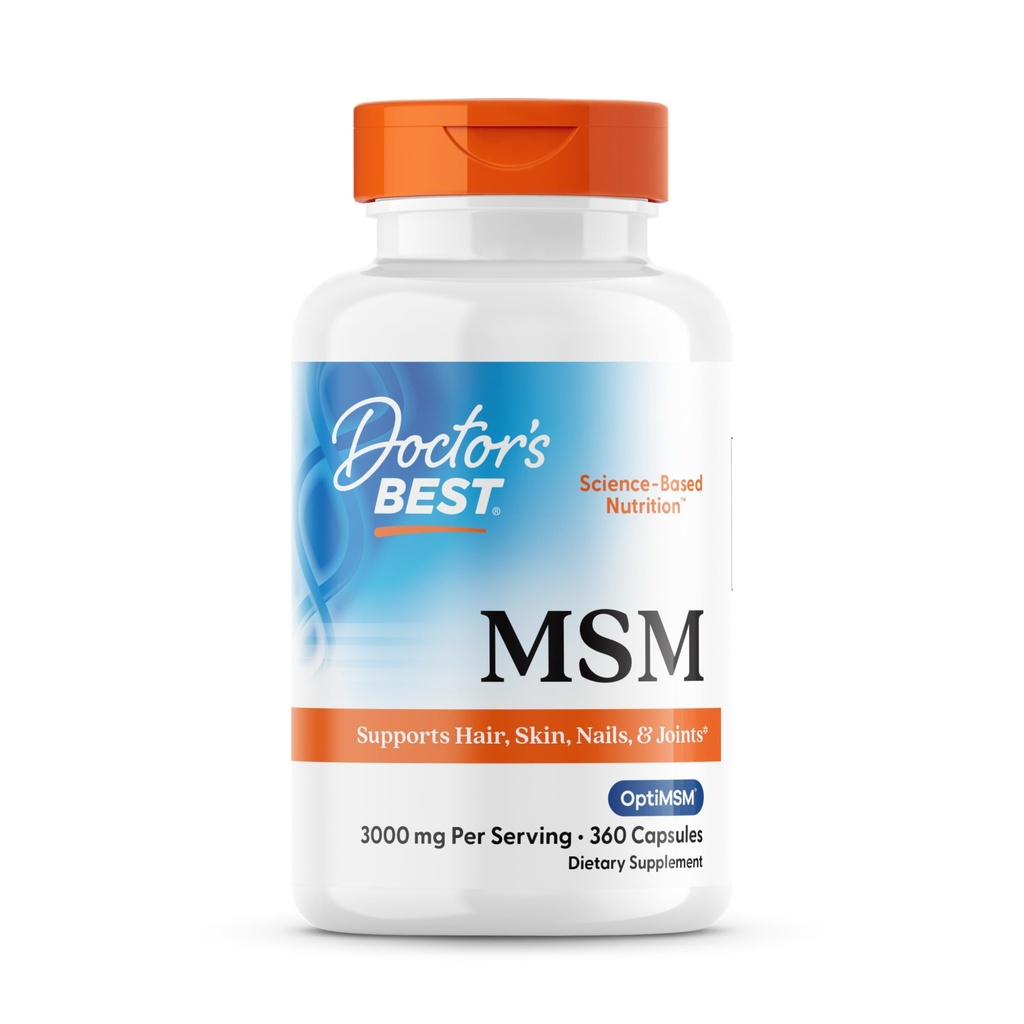 Doctor 's BEST MSM, Supports Hair, Skin, Nails, & Joints, Non-GMO, Gluten Free, 3000 mg Per Serving, 360 Capsules