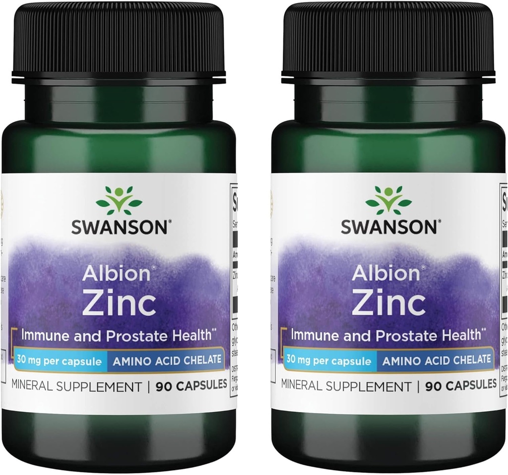 Swanson Albion Chlated Zinc Glycinate 30 Miligram 90 Capsules (2 Pack)