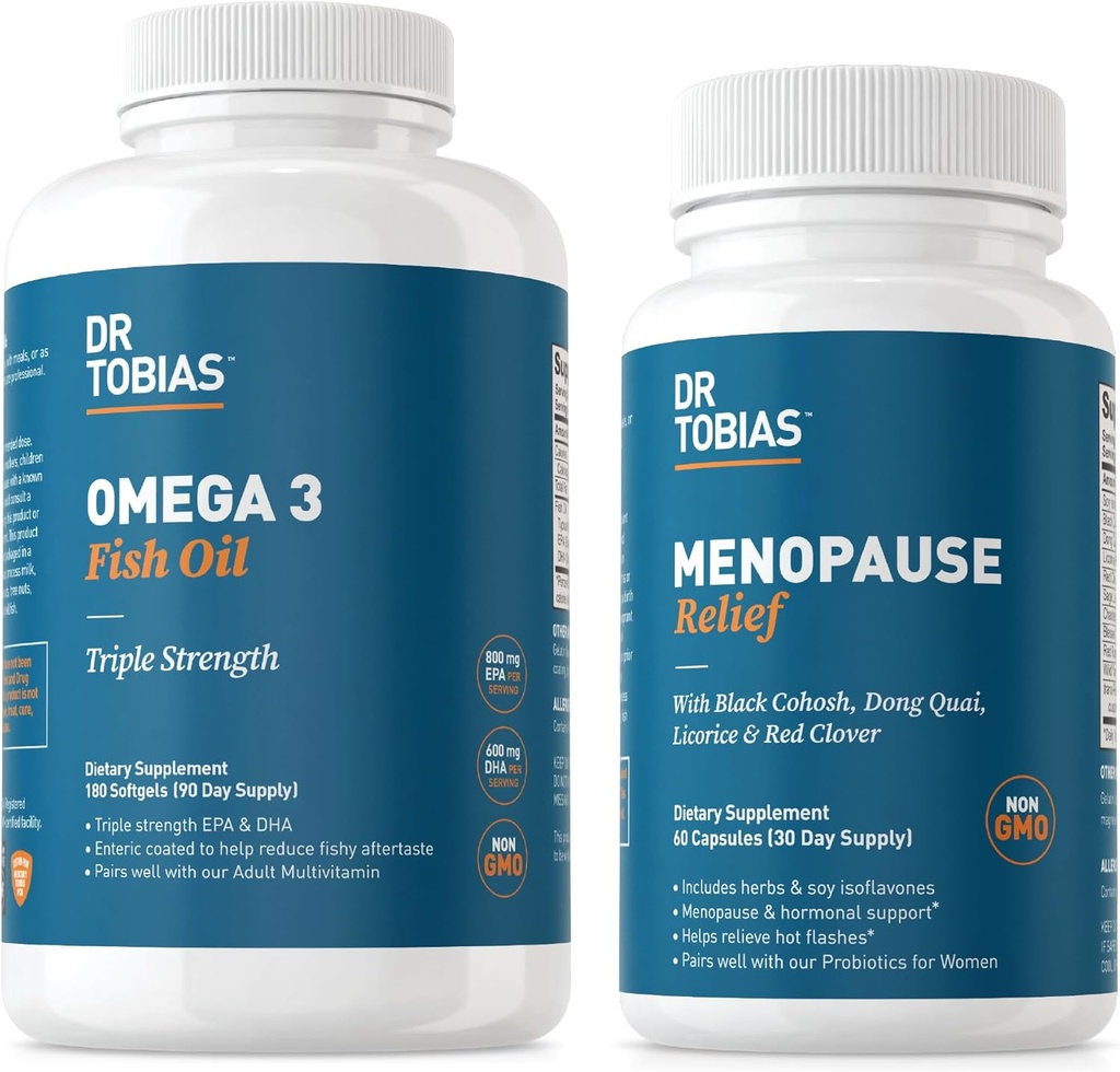 Dr. Tobias Omega 3 Fish Oil dan Menopause Relief for Women, Endocrine Dupport with EscalyOmega 3s, Hot Flashes and Night Sweats Suplemen, Non- GMO