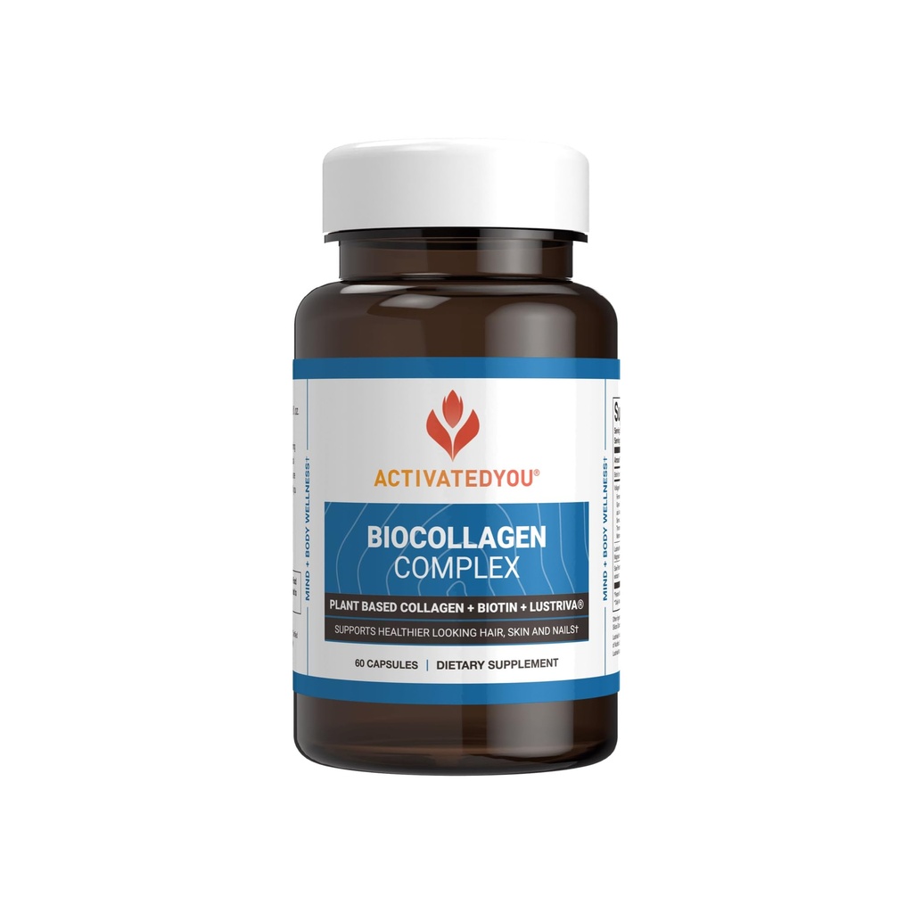 Activated You BioCollagen Complex Plant - Based Collagen for Women & Men - Designed to Propless Skin Firstistice, Muscle Hear & Hair Volume, 2 Daily Capsules Support Youthful Applications & Joint Mobility