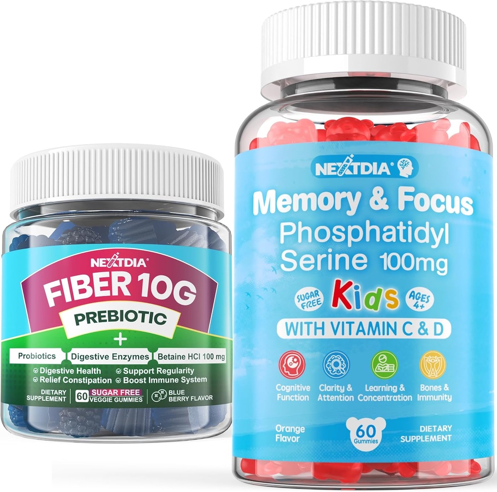 Sugar Free Phoshatidyserine Gummies for Kids + Fiber Gummies for Adults