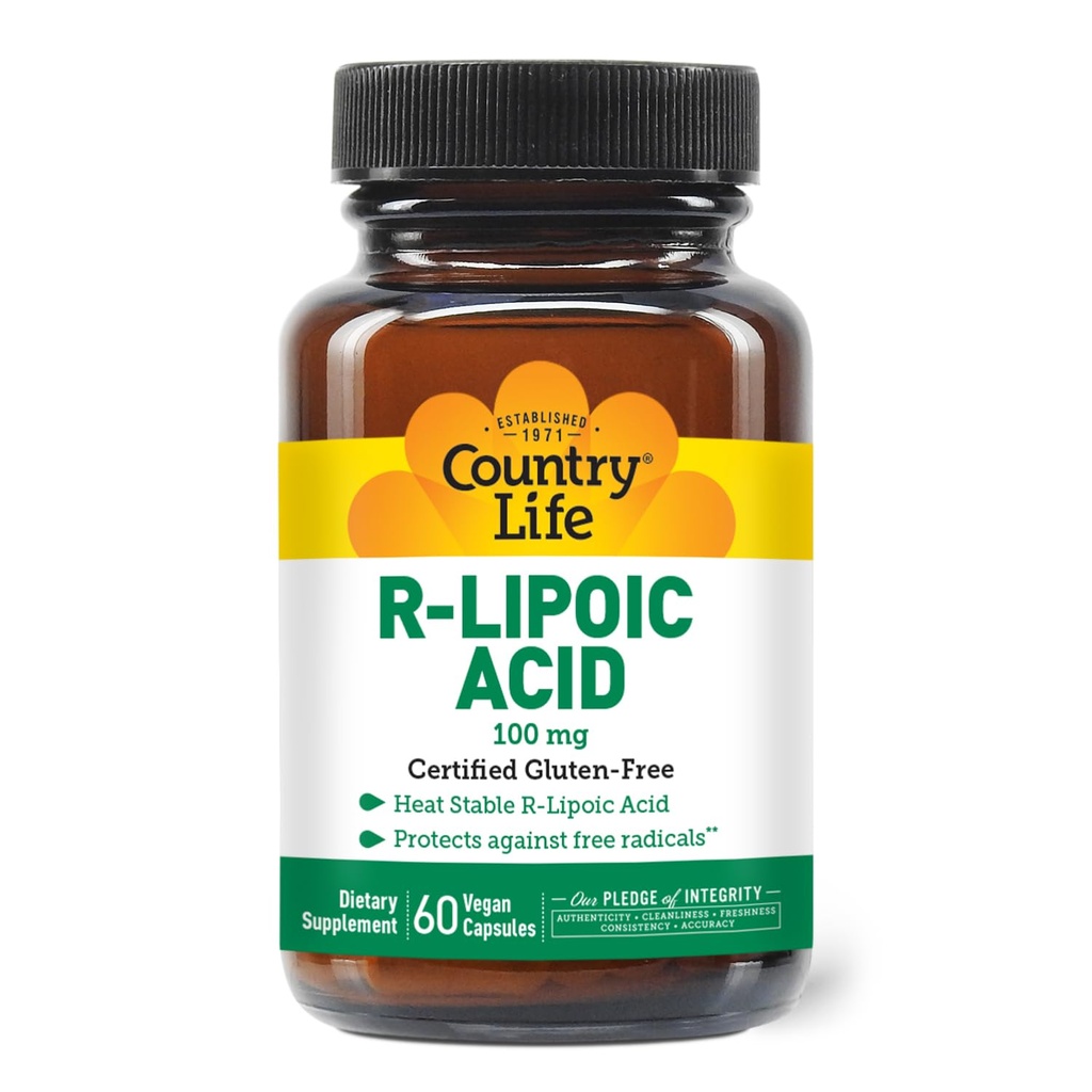 Country Life R-Alpha Lipoic Acid Complex 300mg - Alpha- Lipoic Acid 270mg & R-Lipoic Acid 30mg - Antioksidant Dukungan - Tidak ada Yeast, Corn, Wheat, Soy, Gluten, Milk - Alpha Lipoic Acid Suplemen