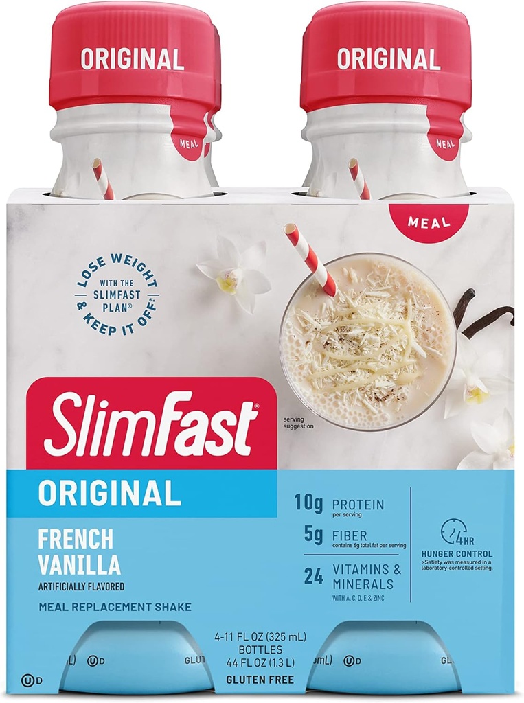 "SlimFast Meal Replacement Shake, Original French Vanilla, 10g of Ready to Drink Protein for Weight Loss, 11 Fl.