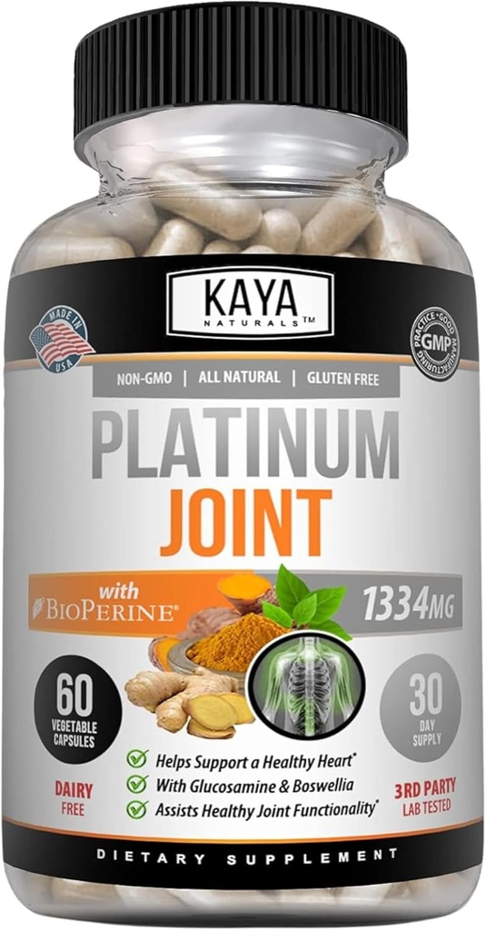 Kaya Platinum - Alam Made Bioperin, Glucosamin, Turmeric dengan Boswellia, Properti Antioksidant Sehat, Turmeric Curcumin 1334mg - 60 Capsules