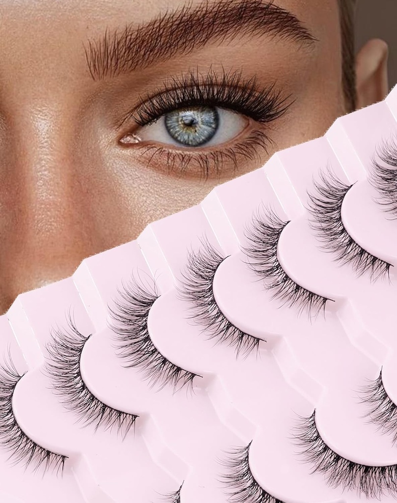 Onlyall Lash Alam Wising Lash Natural Look Palsu Eyelases Natural Flare False Eye Lashes Soft Fluffy Lashes 7 Pairs D1 Natural (6- 13MM)