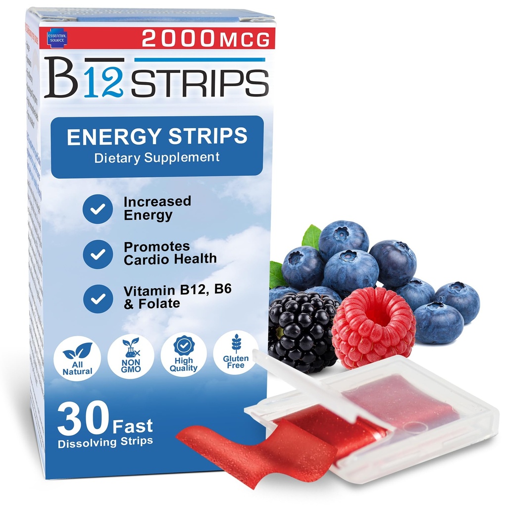 Sumber Escalycobalamin 2,000 mcg Methylcolamin Vitamin B12 Sublingual Energy Strips 124; Biotin, B6, 5-MTHF L- Methylfolat 124; Sublingual B12 Vitamin, Felocity 124; Energi, Nerve Fungsi - 30 Strips