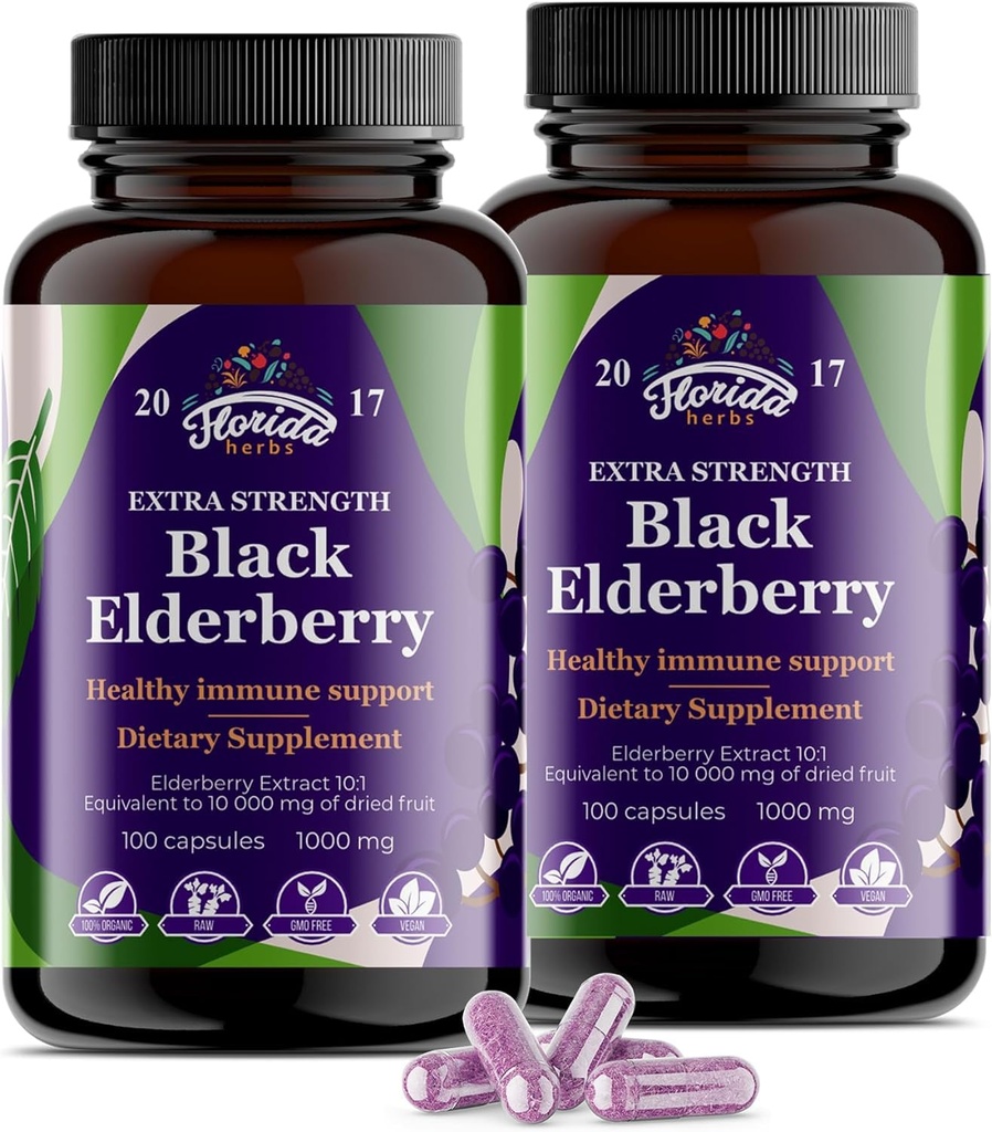 Katup Elderberry Hitam 124; 200 Cacah - 10,000mg 124; Sambucus Elderberry Vitamin, Non-GMO, Gluten Free, Organik Elderberry Extract Sambucus Nimra - 200 Vegan Capsules - Paket 2