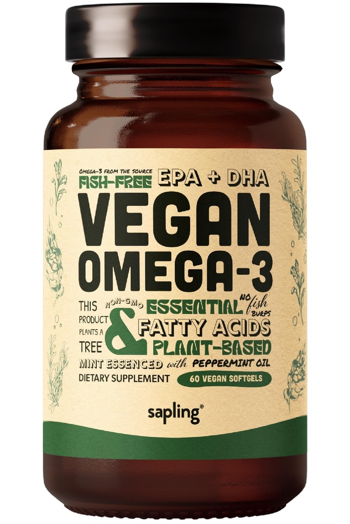 Suplemen Vegan Omega 3 - Tanaman Berdasarkan DHA & EPA Fatty Acids - Karrageenan Bebas, Alga untuk Minyak Ikan, Pendukung Jantung, Otak, Kesehatan Gabungan - Algae Suftgels 60