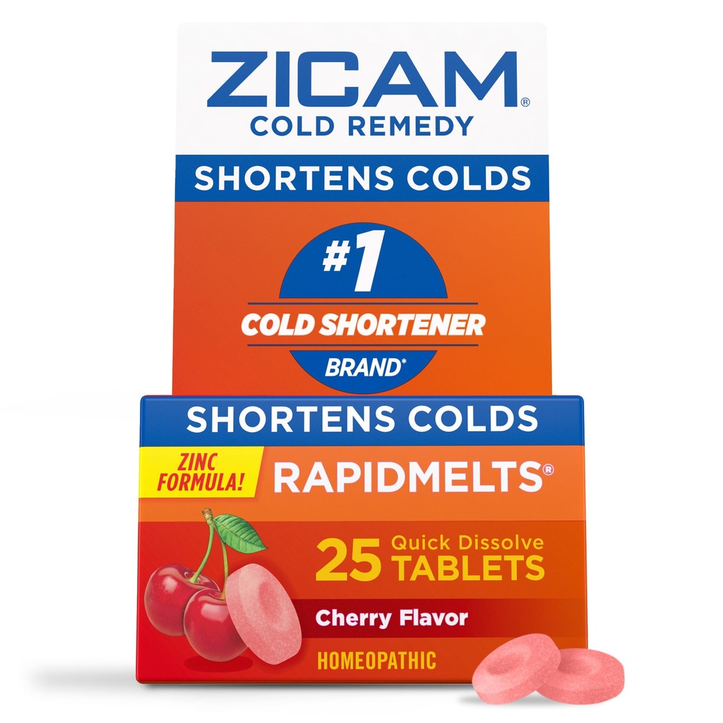 Zicam Cold Remedy Zinc Rapidmelts, Cherry Flavor, Homeopathic, Cold Shortening Medicine, Shortens Cold Durasi, 25 Count