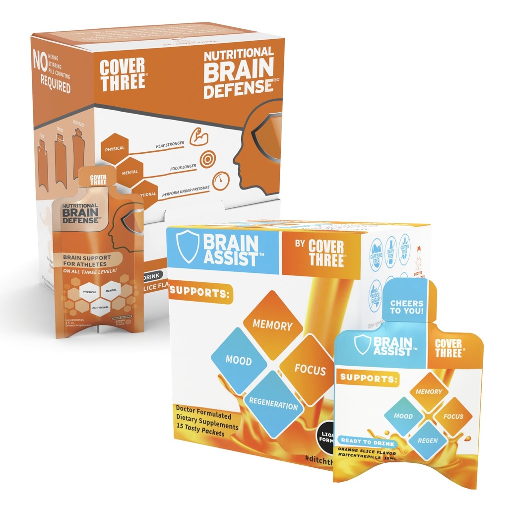Brain Assist + Brain Defense 124; Dukung Fokus, Memory, Kejelasan, Konsentrasi, Regenerasi Dukungan 12.4; Omega Fish Oil, Reveratrol, Turmeric, Uridine, Curcumin, Vitamin C
