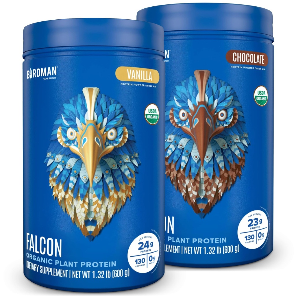 BirDMAN Falcon Vegan Protein Powder Organik, Stevia & Sugar Free, Plant Based, Low Carb, Dairy Free, Keto, Non Whey, Probiotic, Pea Protein 124; Combo Pack: Vanilla & Chocolate Flavors - 20 Servis