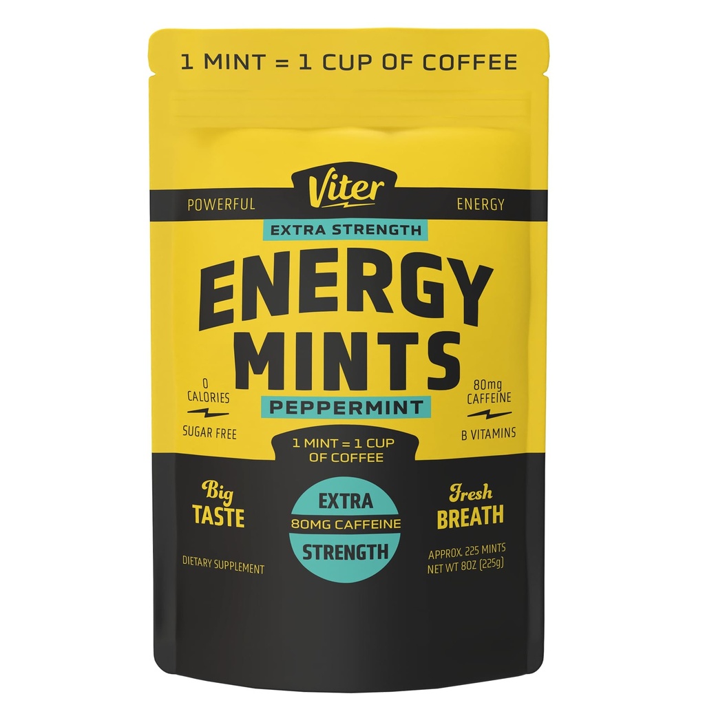 Viter Energy Power Caffeinated Mints 80mg Caffeine, B Vitamin, Sugar Free.