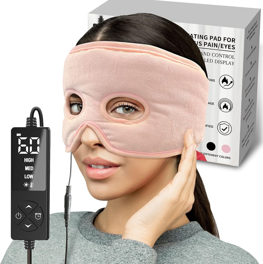 Moist Heat Sinus Pressure Relief Mask dengan 3 Pengaturan Panas, Extra Large Face Heating Pad for Eyes, Sinusitis, Hormone Migraine, Tension Headache Relief