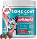Solid Gold Omega 3 Fish Oil for Dogs Soft Chews - Chicken Flavored Omega 3 for Dog Skin & Coat Health - Vitamin C, E & Biotin Chews for Dry Skin, Ammune Dukung & Itch Relief for Dogs - All Ages 120ct