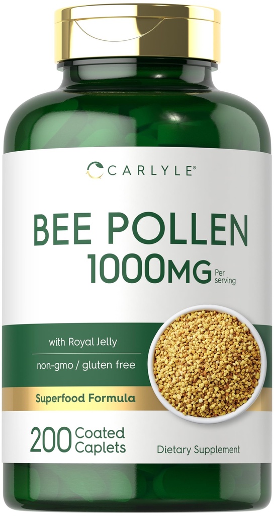 Carlyle Bee Pollen Suppplement 144; 1000mg 124; 200 Caplets 144; dengan Royal Jelly and Bee Propolis 124; untuk Pria dan Perempuan 124; Vegetarian, Non-GMO, Gluten Free