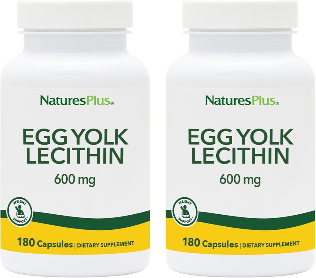 NaturresPlus Egg Yolk Leciphin - 600 mg, 180 Capsules - Paket 2 - Bebas Soy, Gluten Bebas - 180 Total Servis