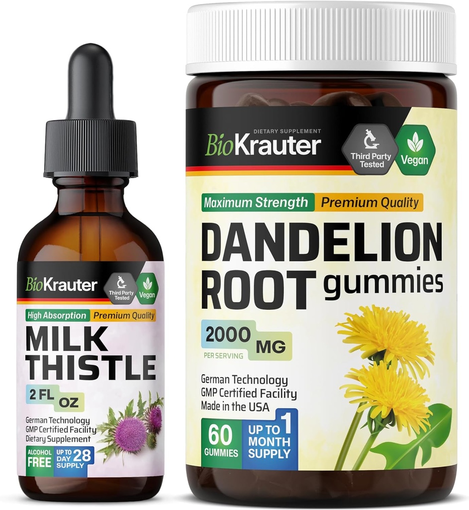 BIO KRAUTER Milk Thistle Tsucture 2 Fl Oz. & Dandelion 60 Gummies