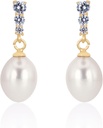 18K Gold Plated Sterling Silver Dangle White Drop Quality Freshwater Manian Earrings dengan Cubic Zirconia Pearl Bridal Earrings untuk Brides