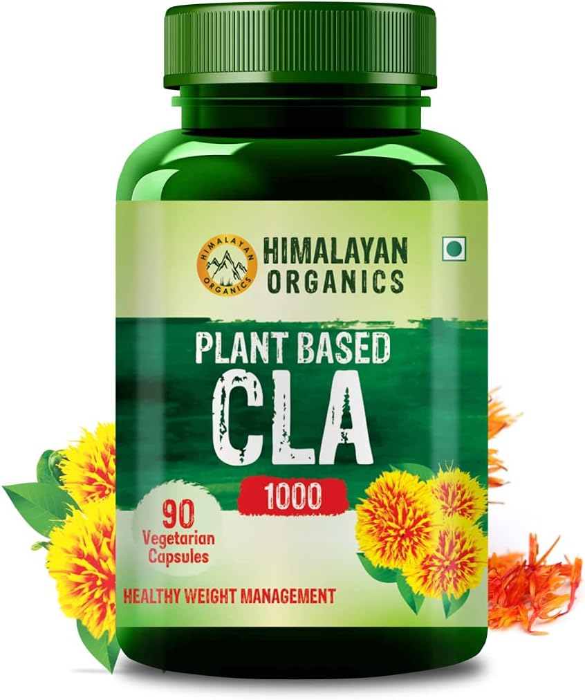 Hilayan Organics Organics Plant Based CLA 1000 Safflower Oil Extract Fat Burner Suplemen 124; Imunity Booster, Weight Management, Lean Muscle Mass 124; Good for Men and Women -90 Veg Capsules