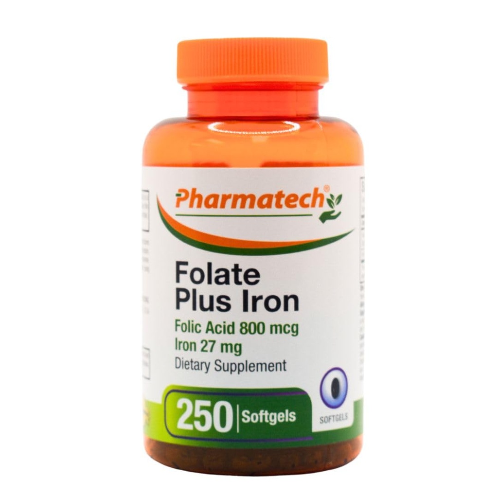 Asam Folic 800 mcg Plus Besi 27 mg Suplemen untuk Perempuan, Vitamin B9, Pounding Prenatal, Absorpsi Cepat, Dibuat di AS, 250 Softgel