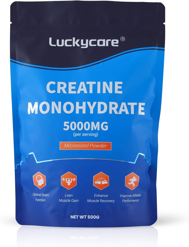 Luckycare Creatine Monohydrate - 5000 mg Pure Micronized Creatine - Creatine Powder Dukungan untuk Kekuatan & Performance - 100 Pelayan, 500G