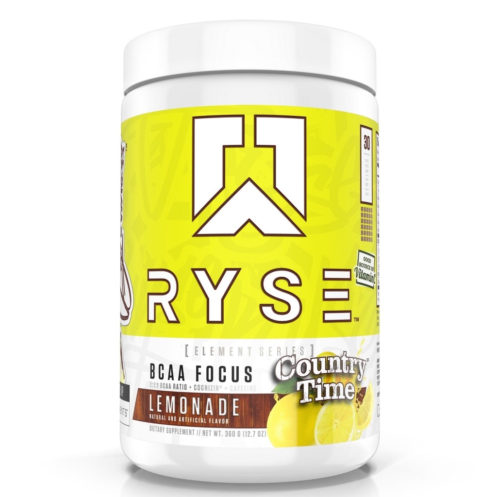 RYSE BCAA Focus Powder - Country Time Lemonade - BCAA Suplemen dengan Electrolite, Natural Caffeine & Cognizin Support untuk Hidration, Recovery, Energy, and Focus for Men & Women