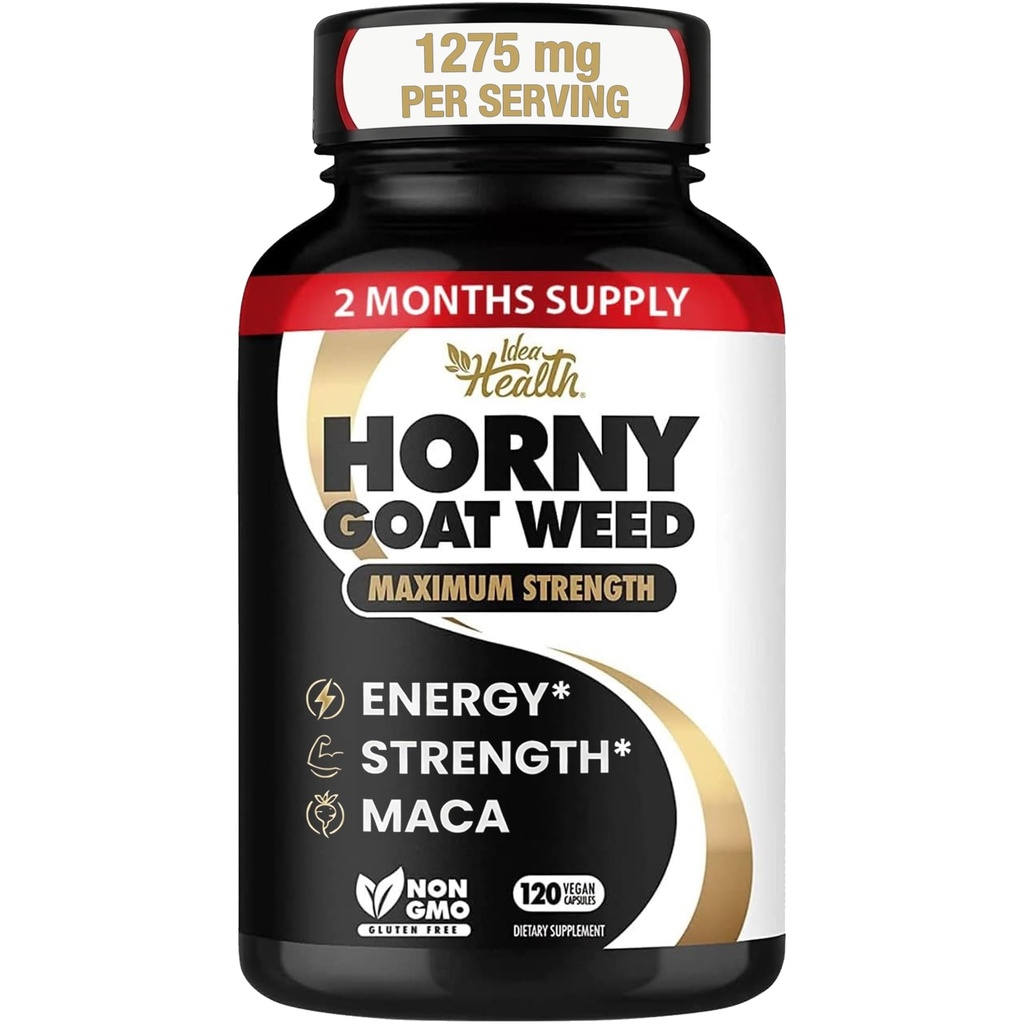 Horny Goat Weed 1275 mg MAX STRENGTH w / Maca (2 Bulan Suply) - Energi & Performance Complex untuk Pria dan Wanita 124; 120 Vegan Capsules