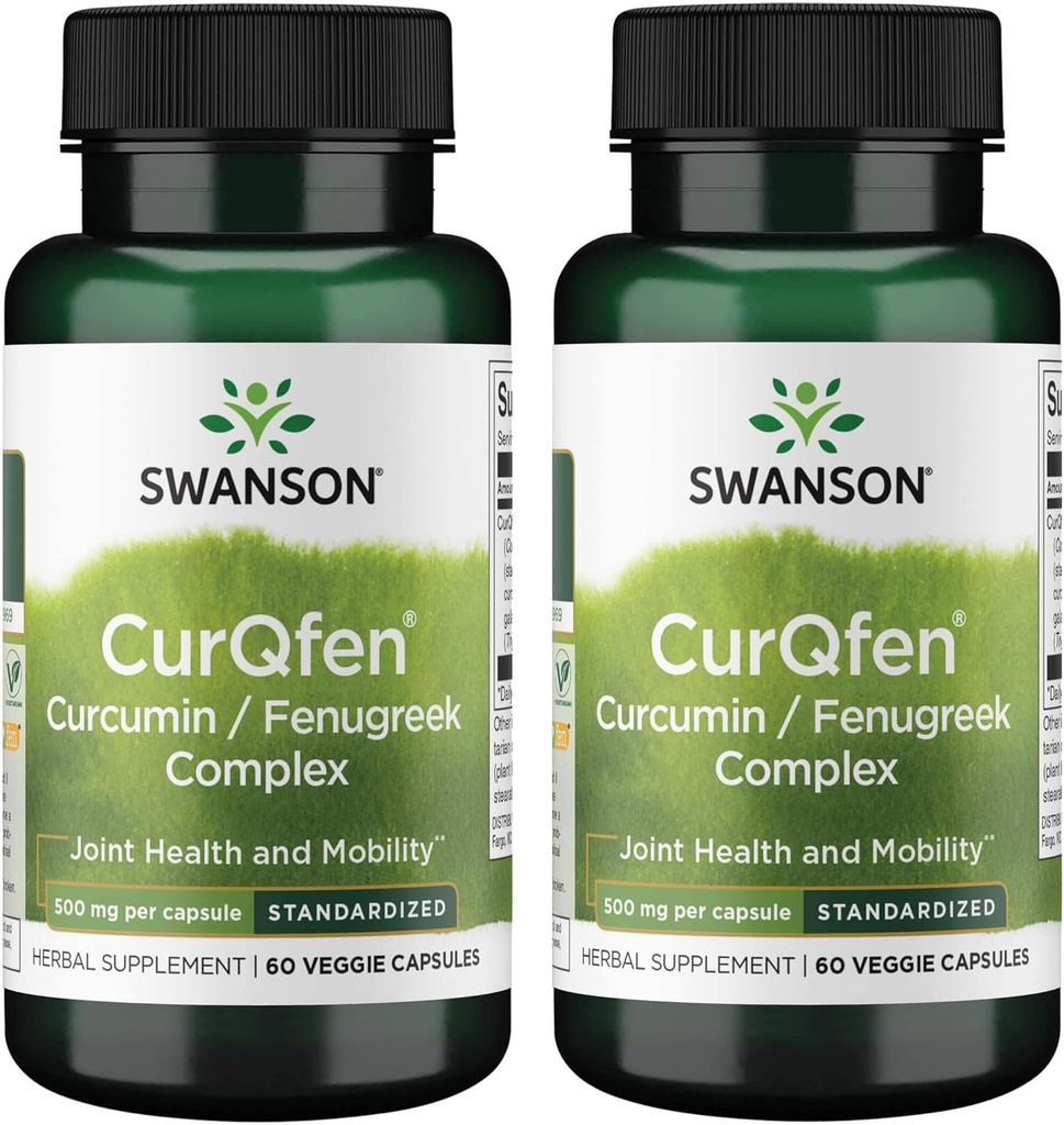 Swanson Kontrol Lepaskan Curqfen Curcumin / Furugreek Kompleks 60 Veg Capsules (2 Pack)