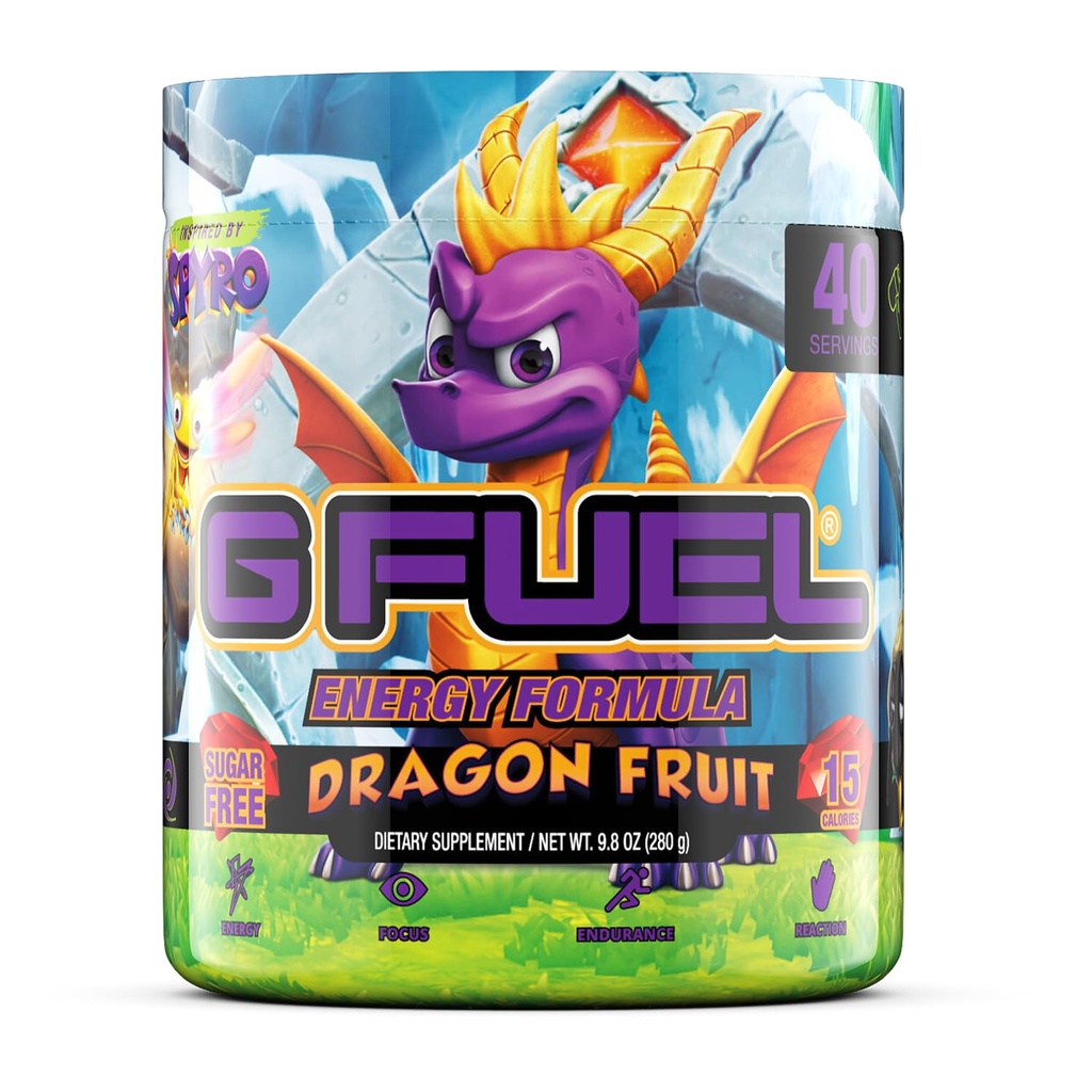 G Fuel Spyro The Dragon Energy Chowder, Pre Workout Caffeine Mix for Gaming, Sugar Free Focus Amino, Vitamin + Antioksidants, 9.8oz (Dragon Fruit, 40 Servings)