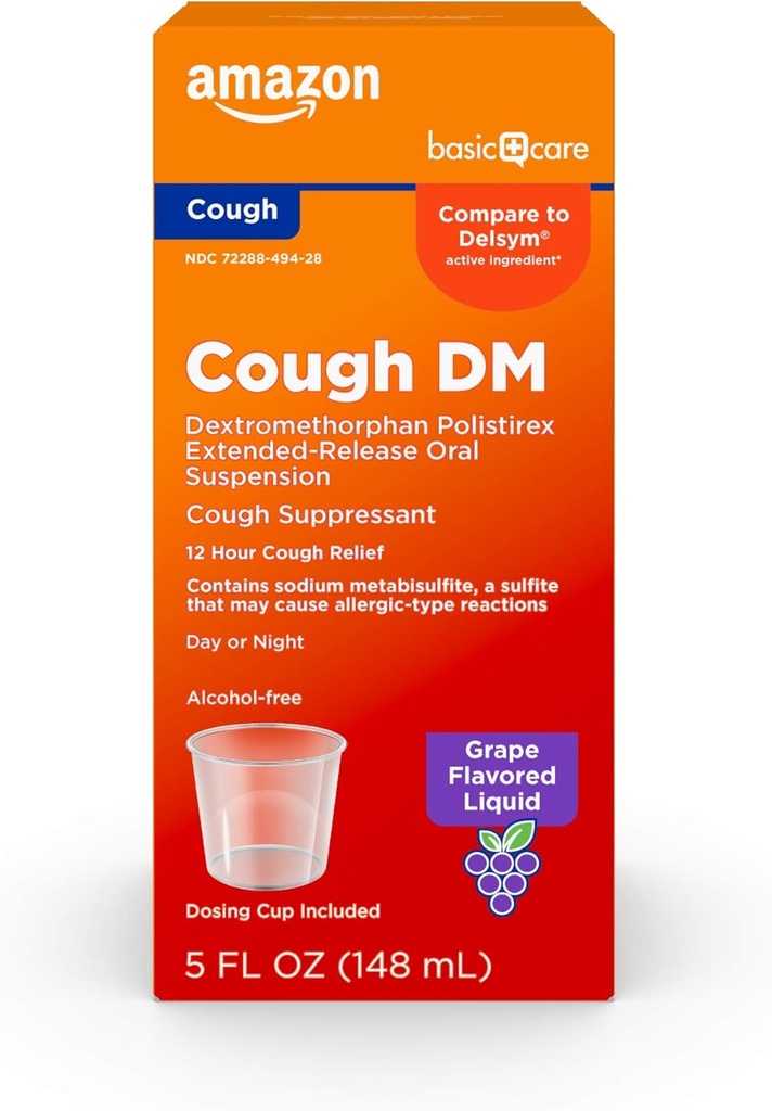 Dasar Care 12 Hour Cough DM Syrup, Extended- Dextromethorphan, Grape Flavor Liquid Medicine, 5 fl oz (Pack of 1)