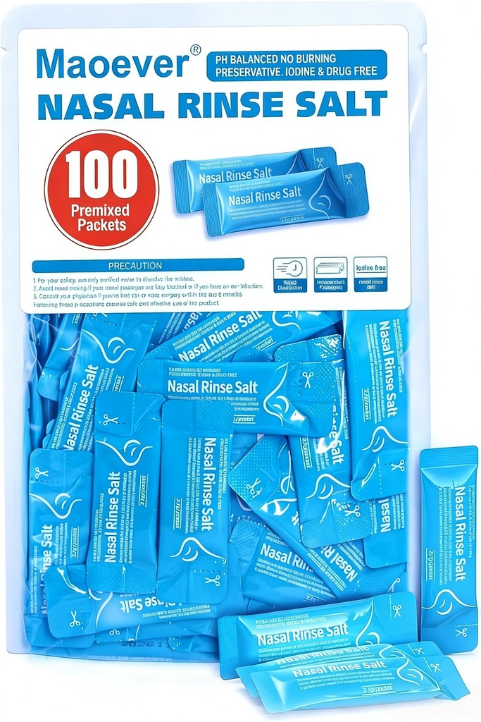 Paket Garam Neti Pot - 100 Individually Wrapped Saline Packets for Nasal Wash 124; Neti Pot Refill Kit 124; Effective Nasal Irrigation 124; Sinus Care 124; Nasal Cleansing Solution