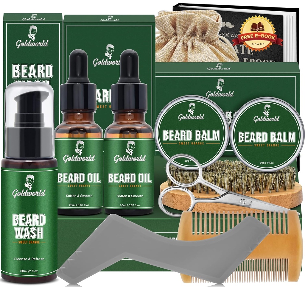 Beard Kit, Beard Grooming Kit w / 2 Pack Beard Oil & 2 Pack Beard Balm, the Christmas Stocking Stuffers Gifts for Men His Hud Boyfriend, Shaving Kit w / Beard Wash Brush