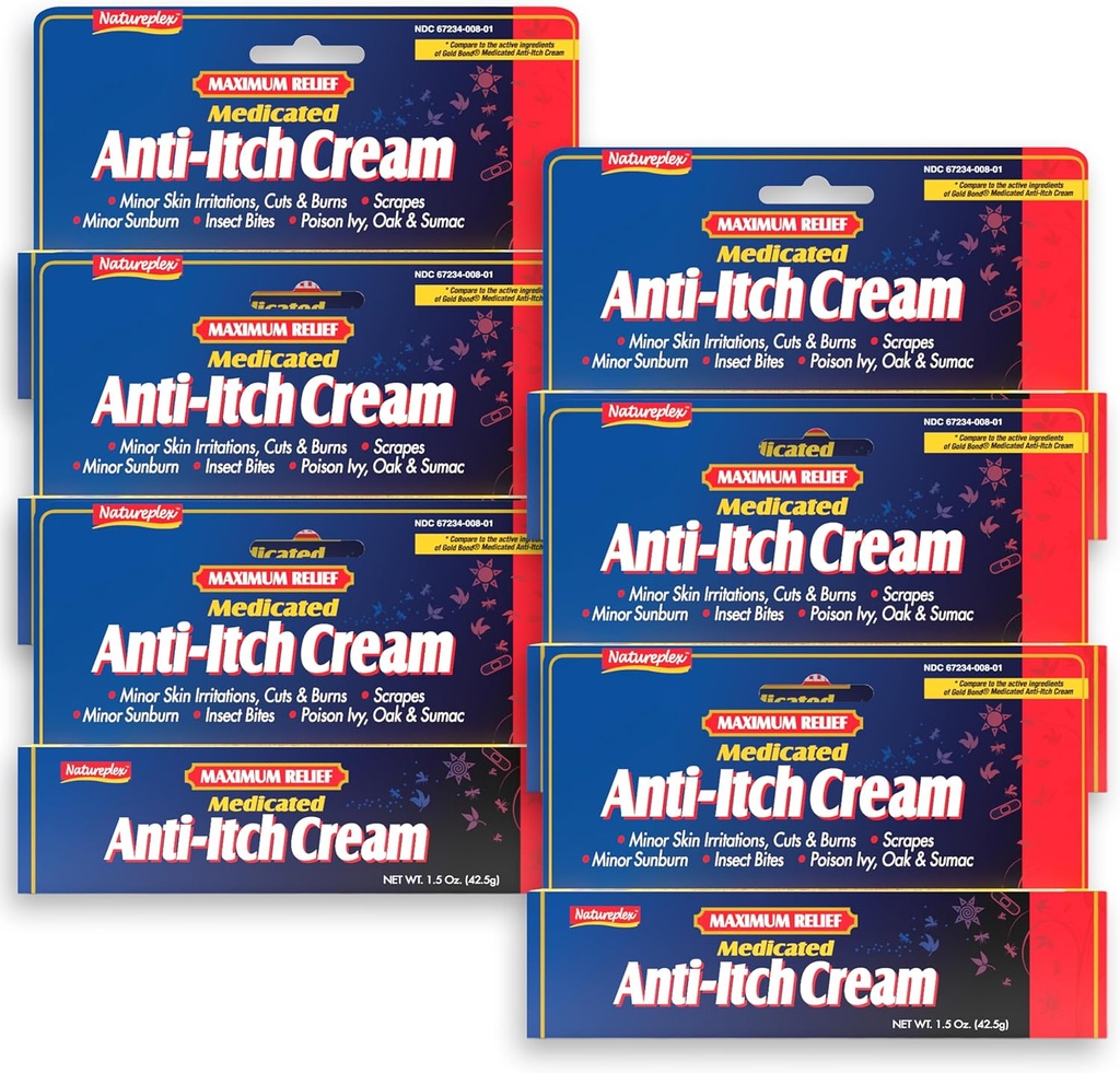 Natureplex Maximum Relief Diobati Anti- Itch Cream 1.5oz (6 Relief Cepat untuk Rashes, Bites, Sunburn, Cuts, Burns, Poison Ivy & More - Cooling Menthol & Pramoxine - dibuat di USA