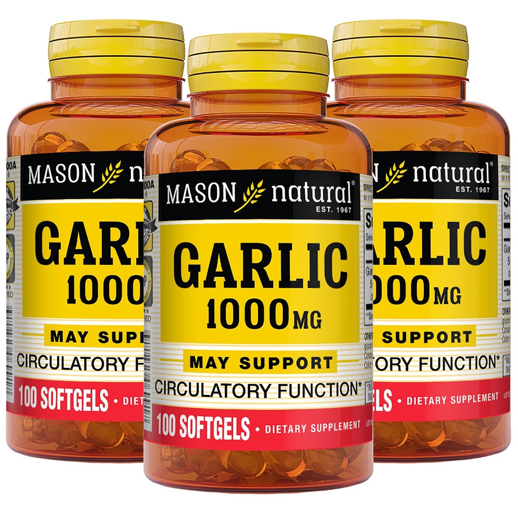 MASON NATURAL Oil Bawang putih 1000 mg, 300, Hari Supply Softgels, Menyediakan Fungsi Sirkulasi Normal, 3 Pack