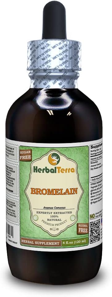 Bromelain (Anana Comosus) Glycerite, Dry Powder Alcohol- Free Liquid Extract (Nama Merek: HerbalTerra, Proughtly Made in USA) 4 f.oz (120 ml)