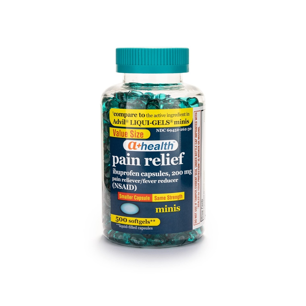 A + Health Mini Ibuprofen 200 Mg Softgels, Reliever / Fever Reducer (NSAID), 500 Count