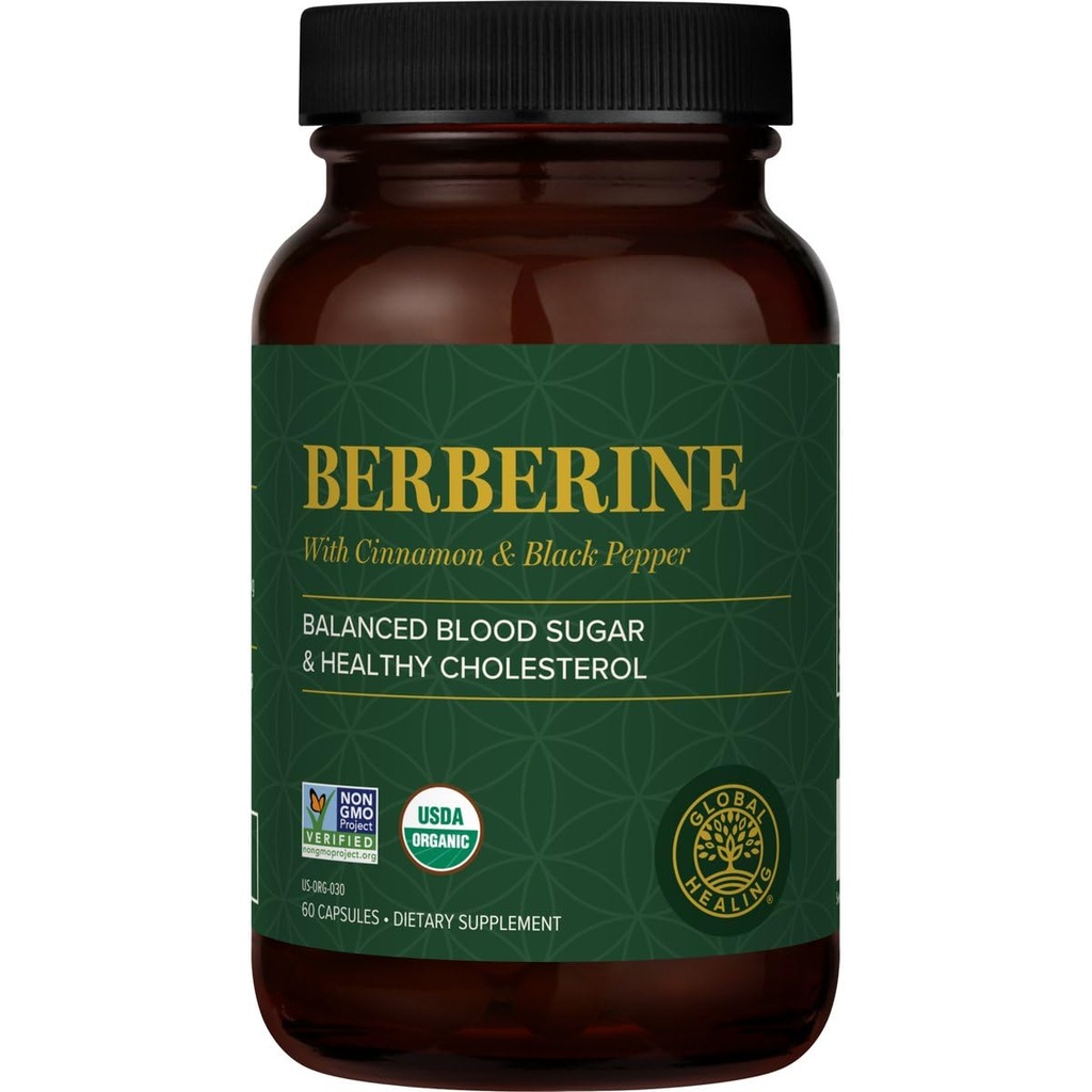 Global Healing Center - Organic Berberine (Berberina) dengan Ceylon Cinnamon & Black Pepper, 1200 m- Extra Power Berberine Suplemen & Kompleks untuk Weight Los (60 Capsules)