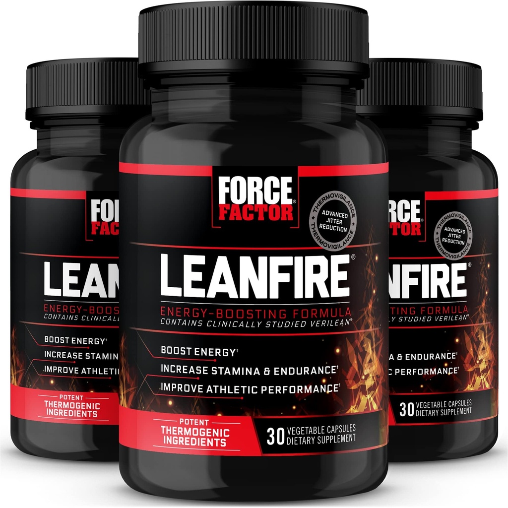 FORCE FacTOR LeanFire, 3-Pack, Pra Kerja Keluar Energi Pil dengan Green Tea Extract dan Caffeine untuk Meningkatkan Energi, Membangun Otot Lean, Menimbulkan Atletic Performance, dan Fokus Enhance, 90 Kapsul
