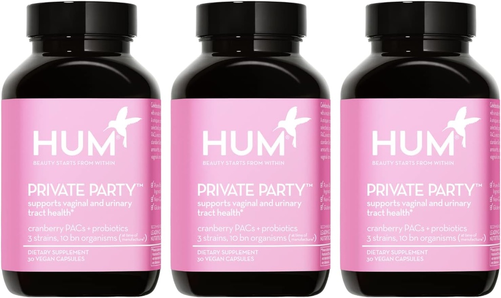 HUM Private Party Vaginal Programs for Women, pH Saldo and Urinary Trakt Dukung Vaginal Probiotic Suplemen dengan Cranberry & Lacrosillus Blend, Pil Kesehatan Cranberry Perempuan, 90 Kapsul