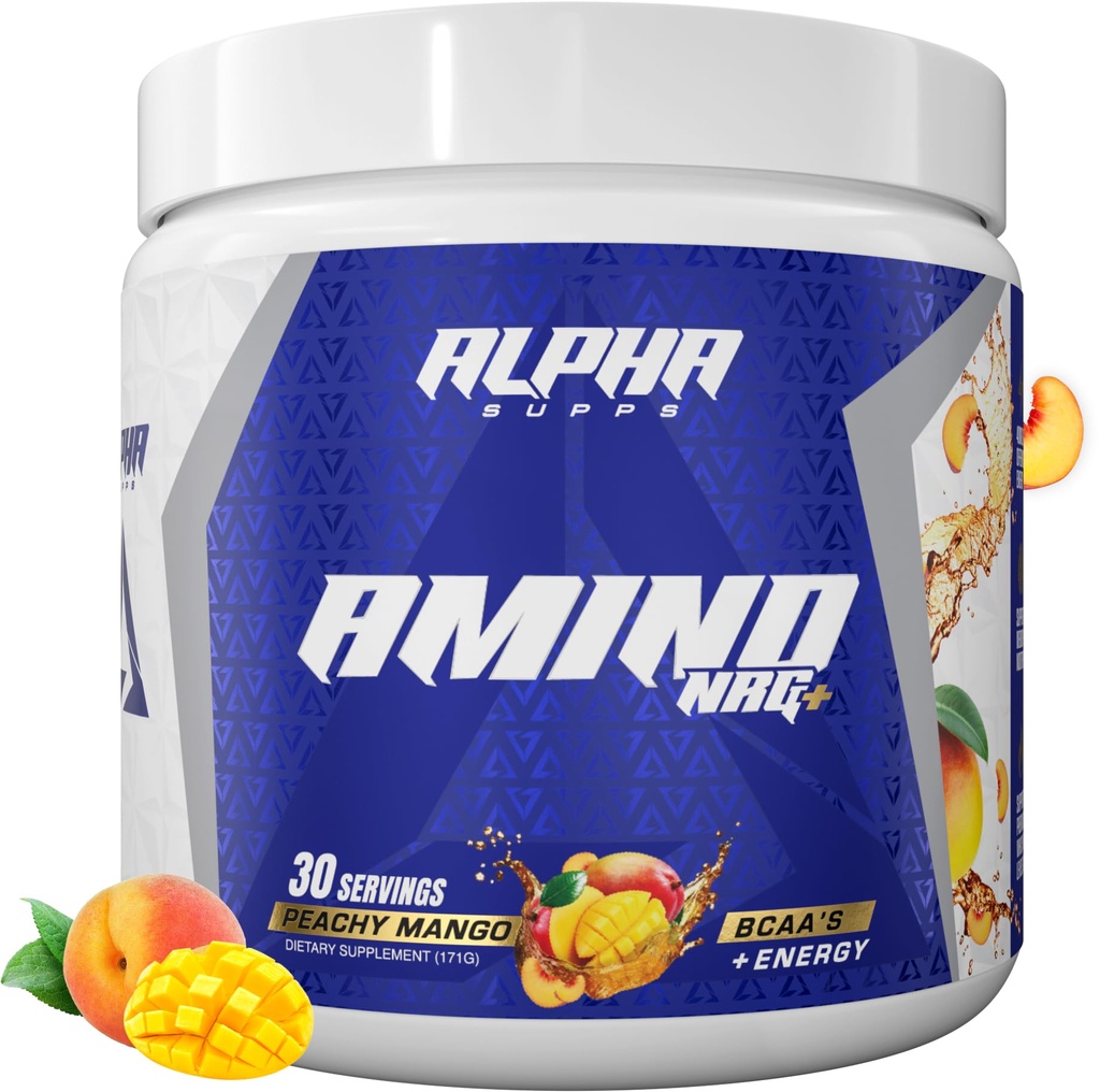 Tambahan Alpha Amino NRG + BCAA Amino Energy Recoder - Hidration Blend with Electrolytes - Focus Blend for Optimal Performance Support in Men & Women (30 Servings, Peachy Mango)