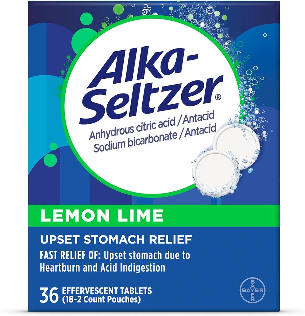 Alka- Seltzer Lime Heartburn Relief tablet, Asam Cepat Relief Inditraffic, Antax with Lemon Lime Flavor 36 Ct
