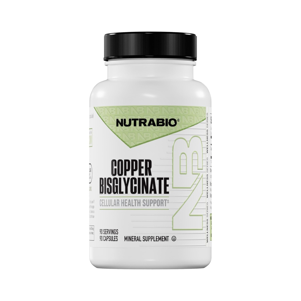 Suplemen Bisglycinate NutraBio Chelated (3mg), Dukungan Ammune - Tambahan tembaga - 90 Kapsul