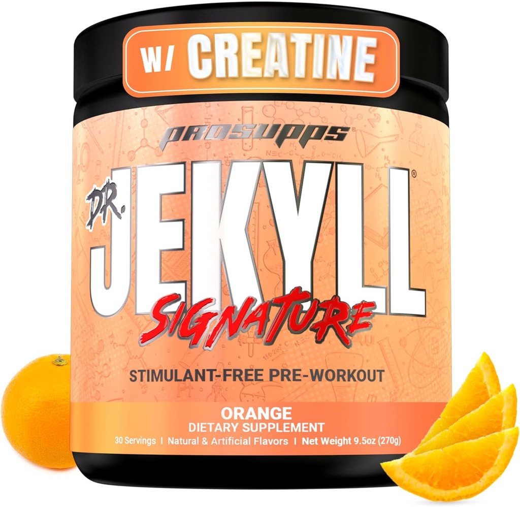 PROSUPPS Dr Jekyll Signature Pre Workout Powder dengan Creatine - Stim- Free Pretraining Support Muscle Volume & Endurance - Caffeine- Free Gym & Fitness Suplemen (Orange, 30 Servings)