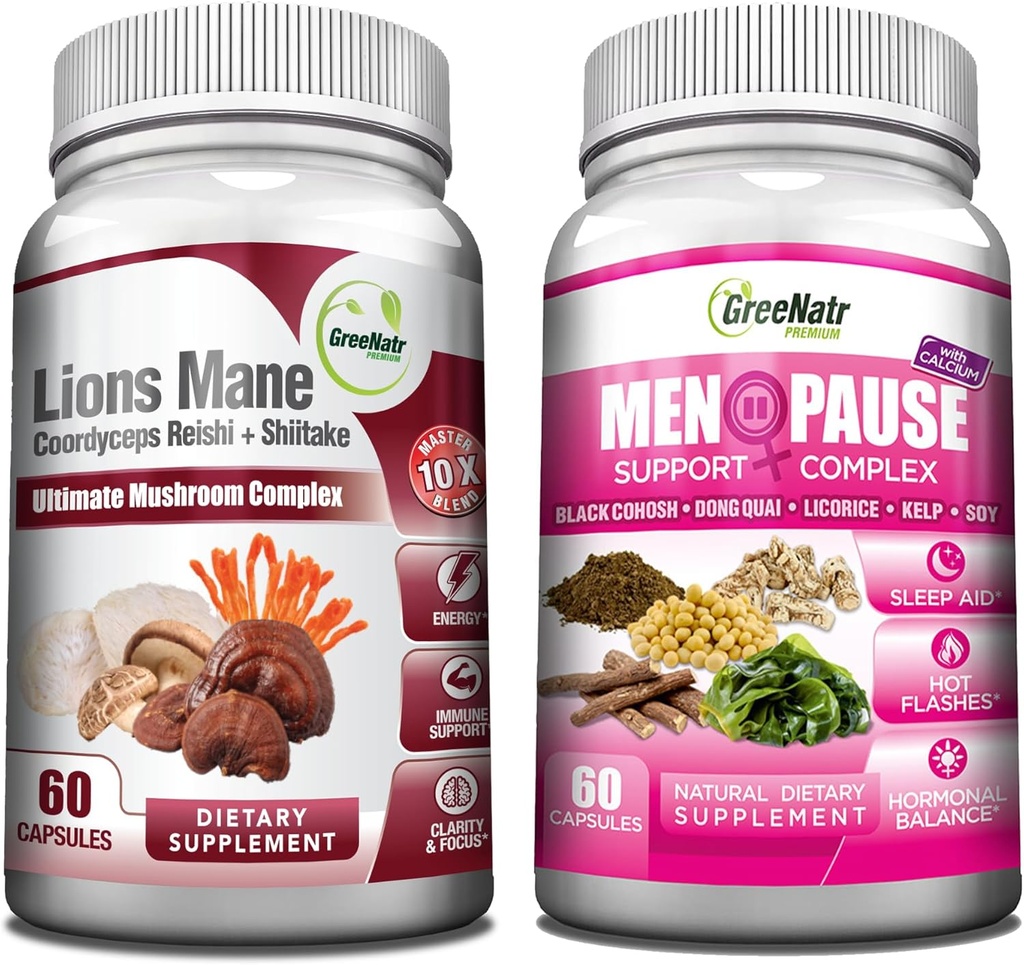 SamoNatr Energy Boost Plus Menopause Dukung Bundle: Suplemen Jamur kami Menyediakan Boost Energi Alam, Memindah Vitalitas + Herbal Menopause Kompleks untuk Flashes Hot, Night Sweats