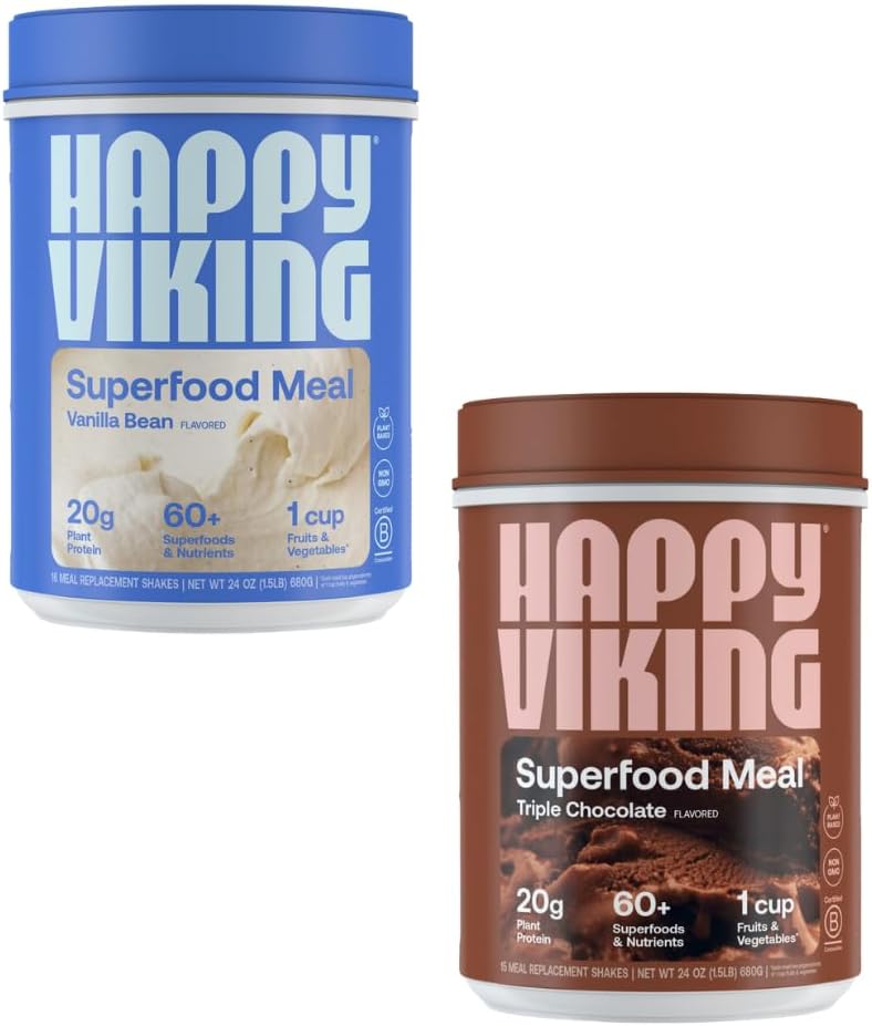 Selamat Viking Vanilla dan Chocolate Protein Powder, oleh Venus Williams, 20G Protein, Low Carb, Keto, Vegan, Gluten- Free, Superfood, Pengganti Makanan Lengkap, 2 Canisters (24 Oz. Setiap)