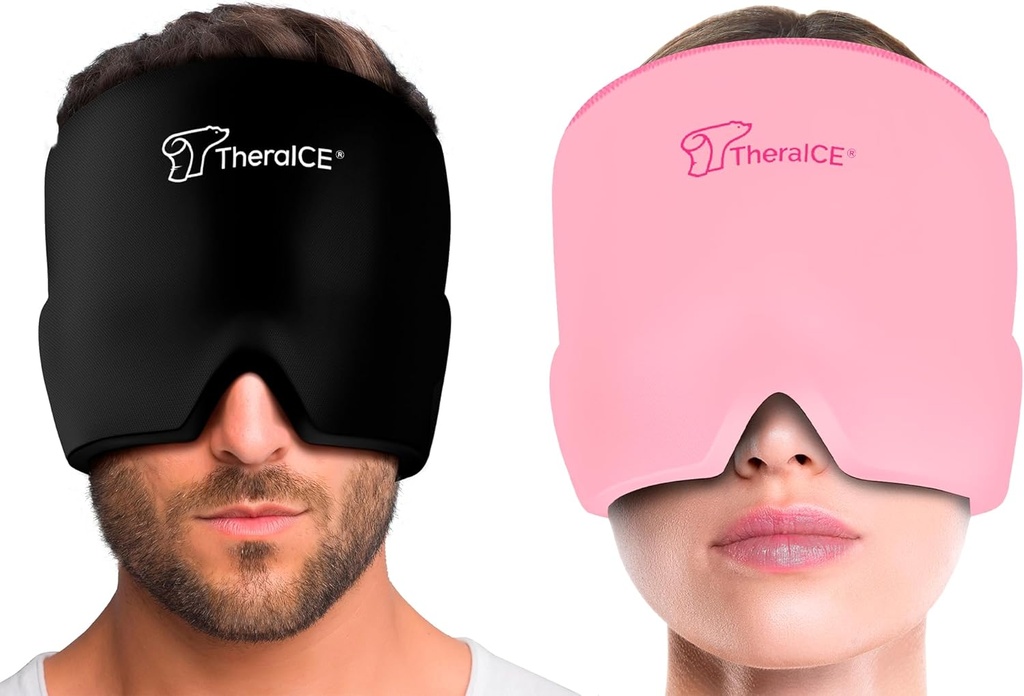 TheraICE Migraine Relief Cap, Soothing Headache Ice Pack Products, Cooling Gel Hat, Face Cold Compress Head Close for Tension, Stress & Hangover