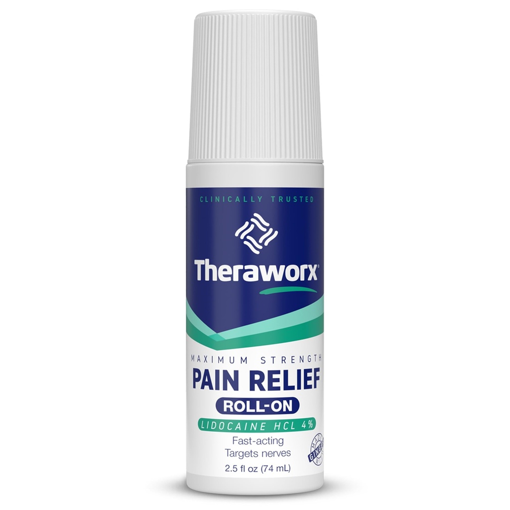 Theraworx Maximum Kekuatan Relief Rolls-On dengan Lidocaine, Fast- Acting - 2.5 Oz - 1 Count
